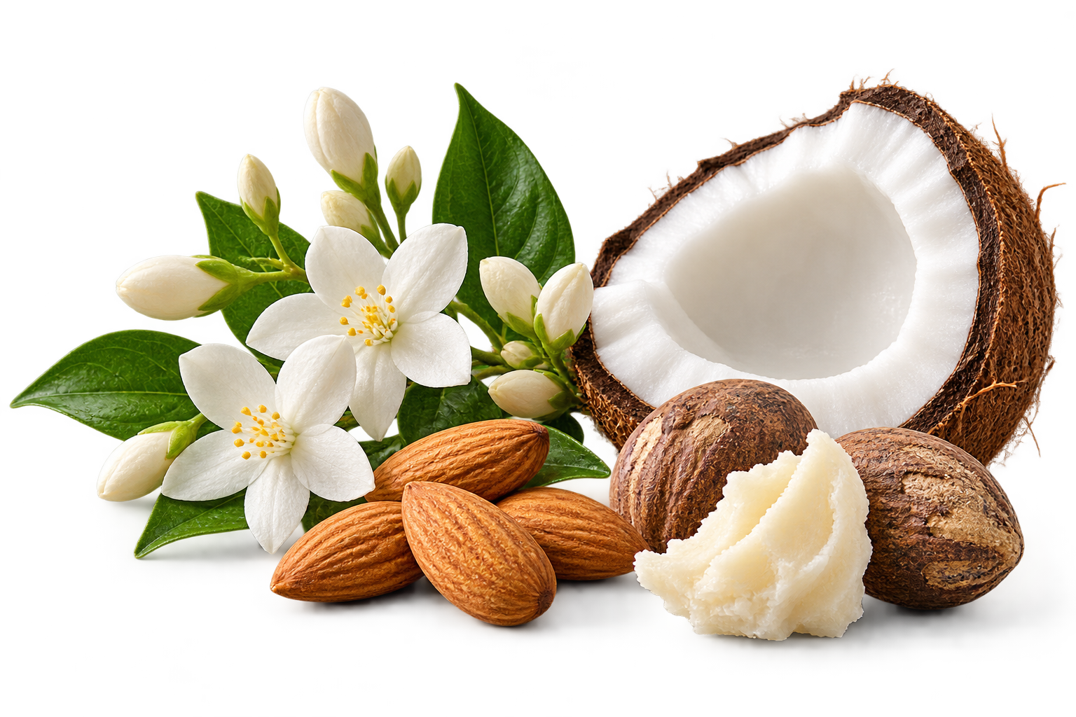 Jasmin, amande douce, karité et coco.